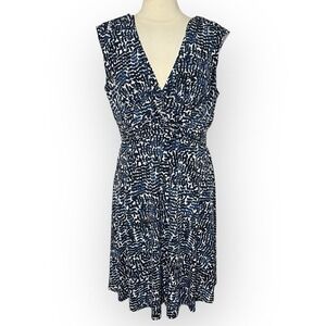 JONES NEW YORK Sleeveless Fit & Flare Navy Blue Print Dress, Size‎ 16